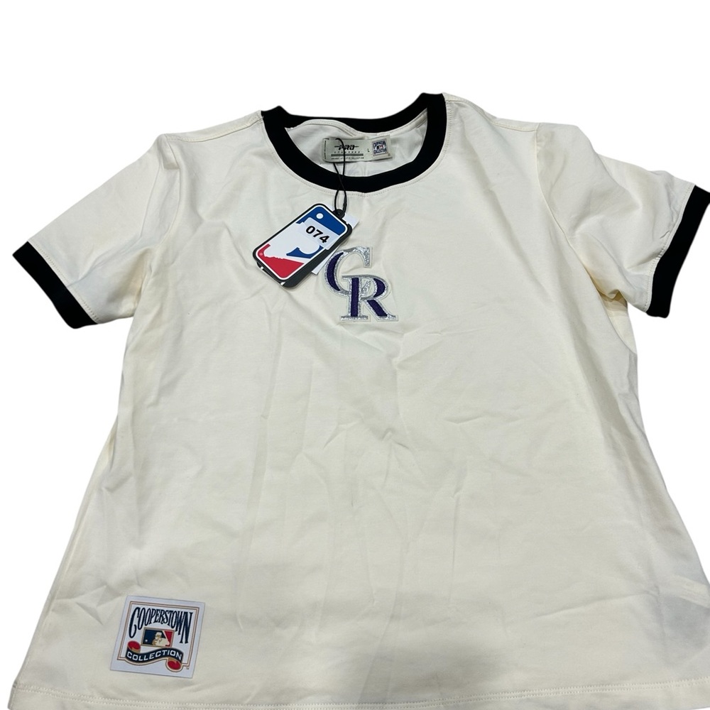 Pro Standard Colorado Rockies Cooperstown Collection Ringer Tee Off White L NEW